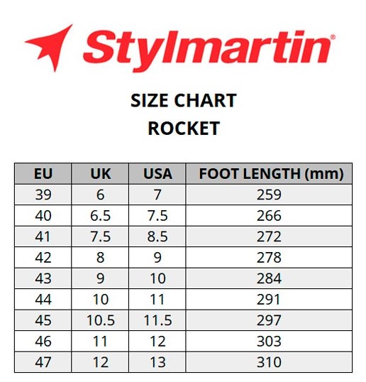 stylmartin rocket size chart
